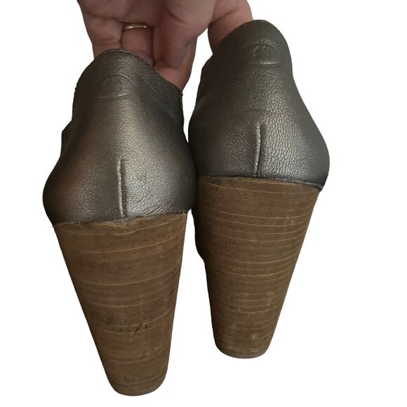 Lucky Brand Pewter Peony Laser Cut Leather Peep Toe Heels Office Party 9.5 - Picture 8 of 14